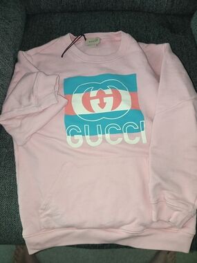 Gucci Pink Crewneck with Blue and Pink Logo Girl's Size 10